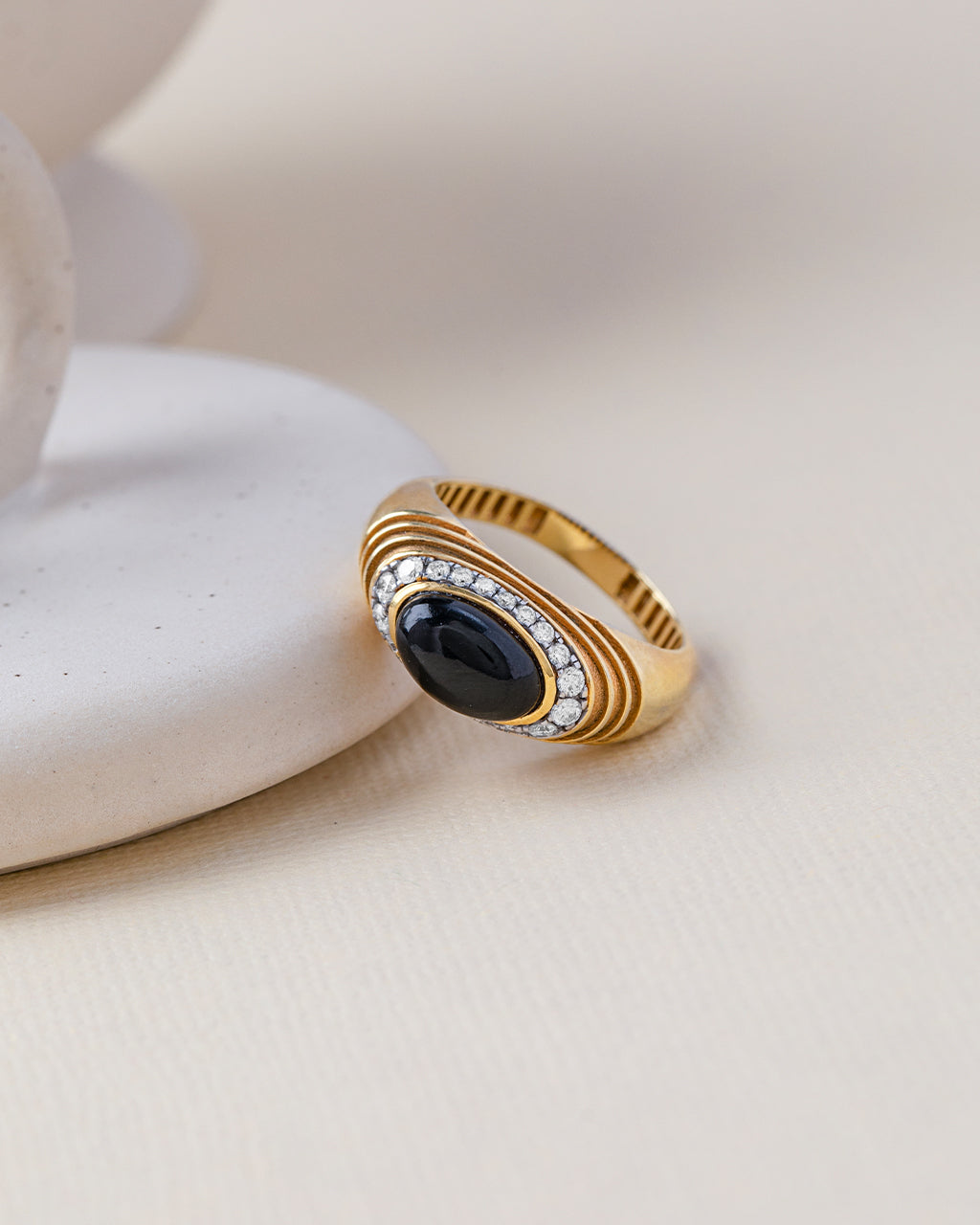 Created Black Onyx Signet Ring, 14K Gold Vermeil, 1/4 ct Lab Grown Diamond-7