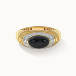 Created Black Onyx Signet Ring, 14K Solid Gold, 1/4 ct Lab Grown Diamond-3