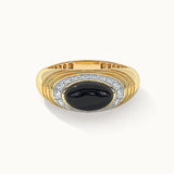 Created Black Onyx Signet Ring, 14K Solid Gold, 1/4 ct Lab Grown Diamond-3