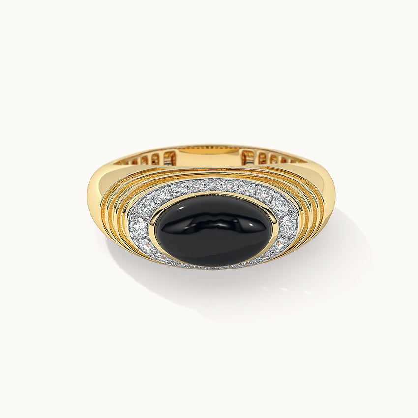 Created Black Onyx Signet Ring, 14K Solid Gold, 1/4 ct Lab Grown Diamond-3