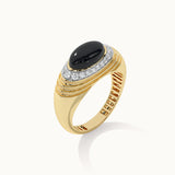 Created Black Onyx Signet Ring, 14K Solid Gold, 1/4 ct Lab Grown Diamond-5