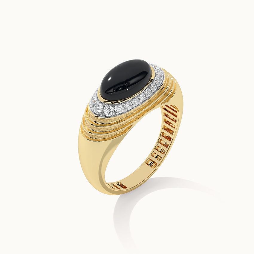 Created Black Onyx Signet Ring, 14K Solid Gold, 1/4 ct Lab Grown Diamond-5