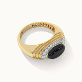 Created Black Onyx Signet Ring, 14K Solid Gold, 1/4 ct Lab Grown Diamond-6
