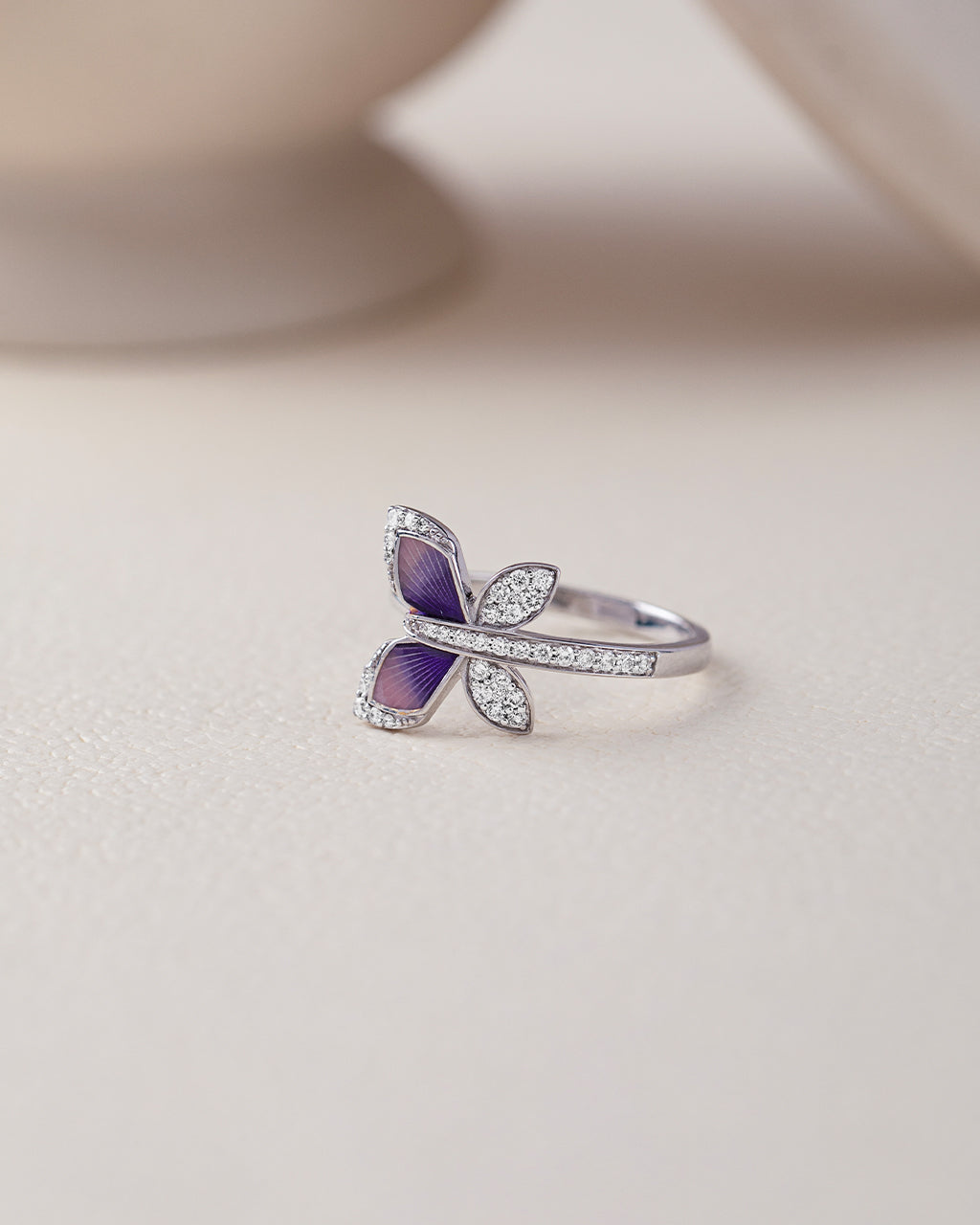 Butterfly Enamel & Diamond Ring, 14K Solid Gold, 1/4 ct Lab Grown Diamond-3