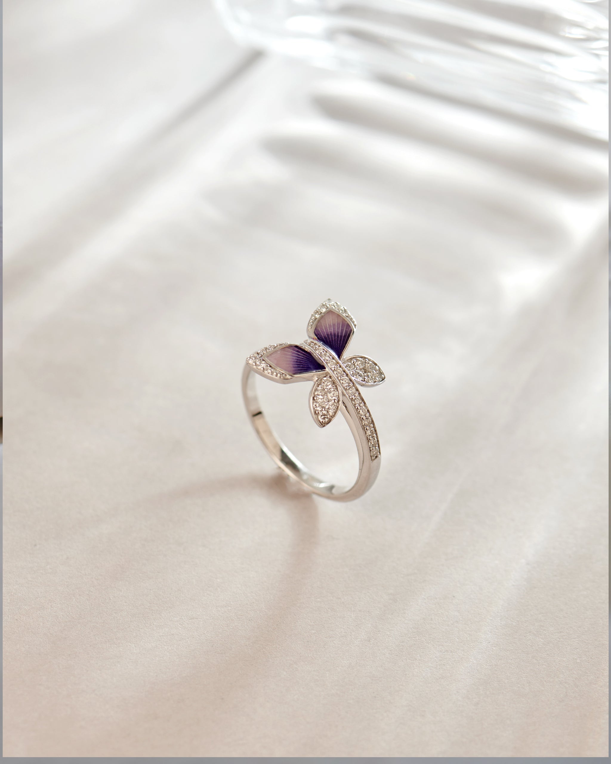 Butterfly Enamel & Diamond Ring, Sterling Silver, 1/4 ct Lab Grown Diamond-5