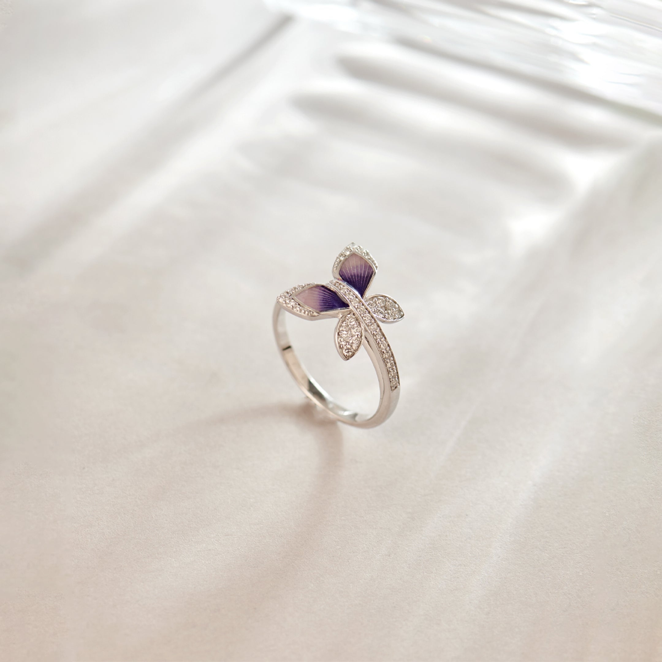 Butterfly Enamel & Diamond Ring, Sterling Silver, 1/4 ct Lab Grown Diamond-1