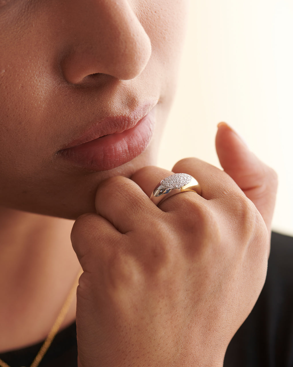 Two-Tone Bold Ring, 14K Gold Vermeil, 3/8 ct Lab Grown Diamond-2