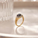 Created Blue Sapphire Signet Diamond Ring