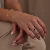 Created Blue Sapphire Signet Diamond Ring, 14K Solid Gold, 1/5 ct Lab Grown Diamond-2