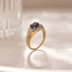 Created Blue Sapphire Signet Diamond Ring, 14K Solid Gold, 1/5 ct Lab Grown Diamond-6