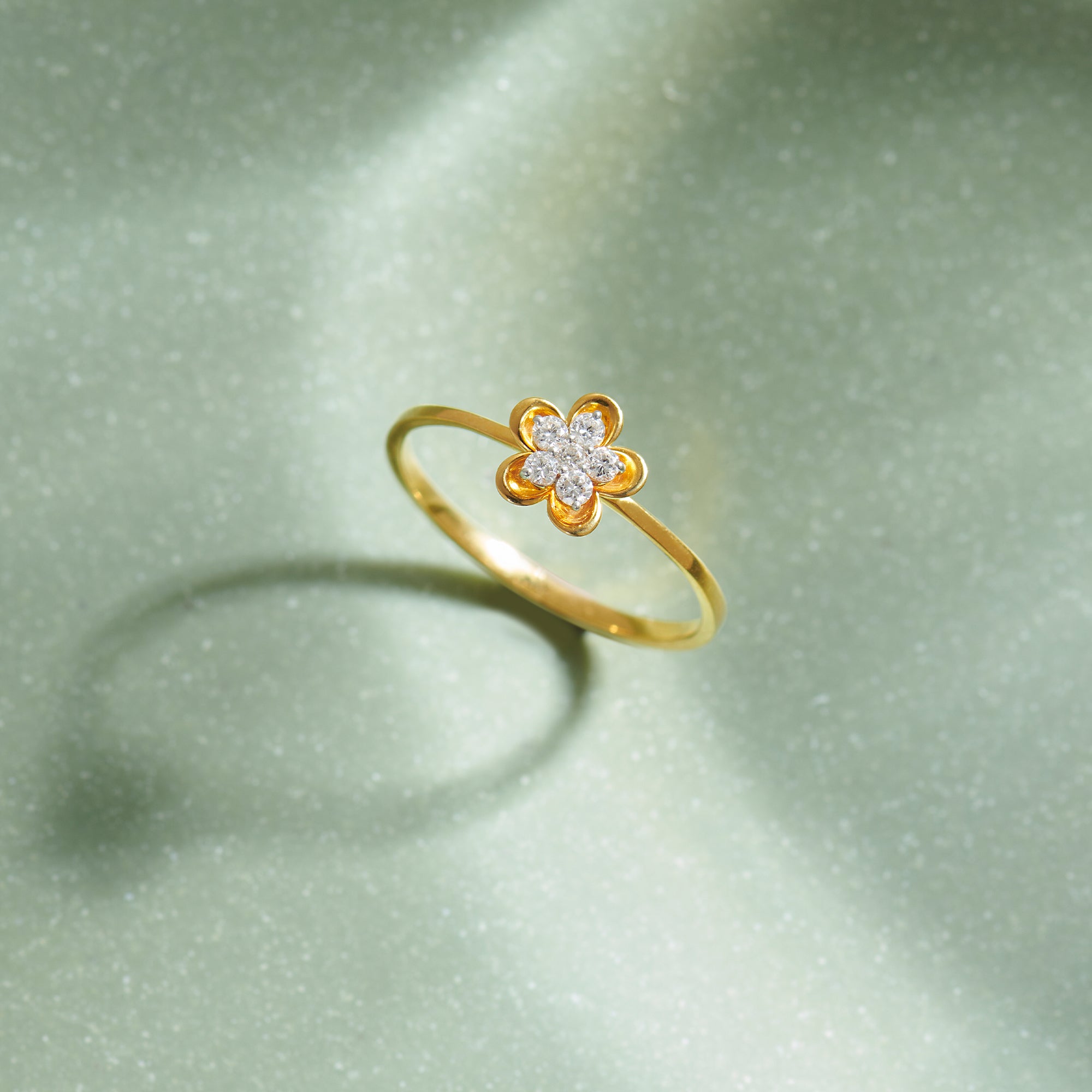 Petite Flower Ring, 14K Solid Gold, 1/10 ct Lab Grown Diamond-1