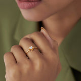 Petite Flower Ring, 14K Solid Gold, 1/10 ct Lab Grown Diamond-4