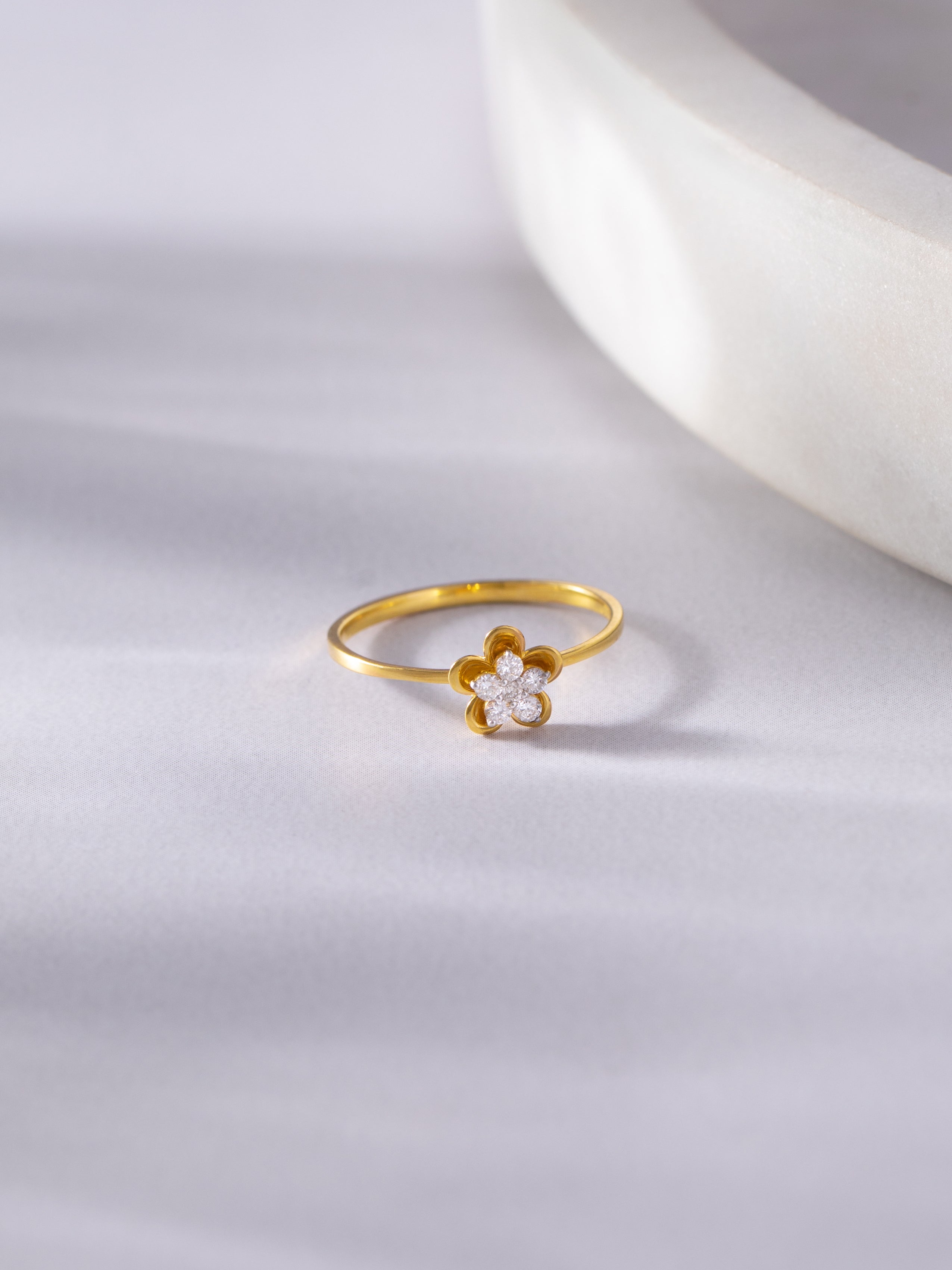 Petite Flower Ring, 14K Gold Vermeil, 1/10 ct Lab Grown Diamond-5