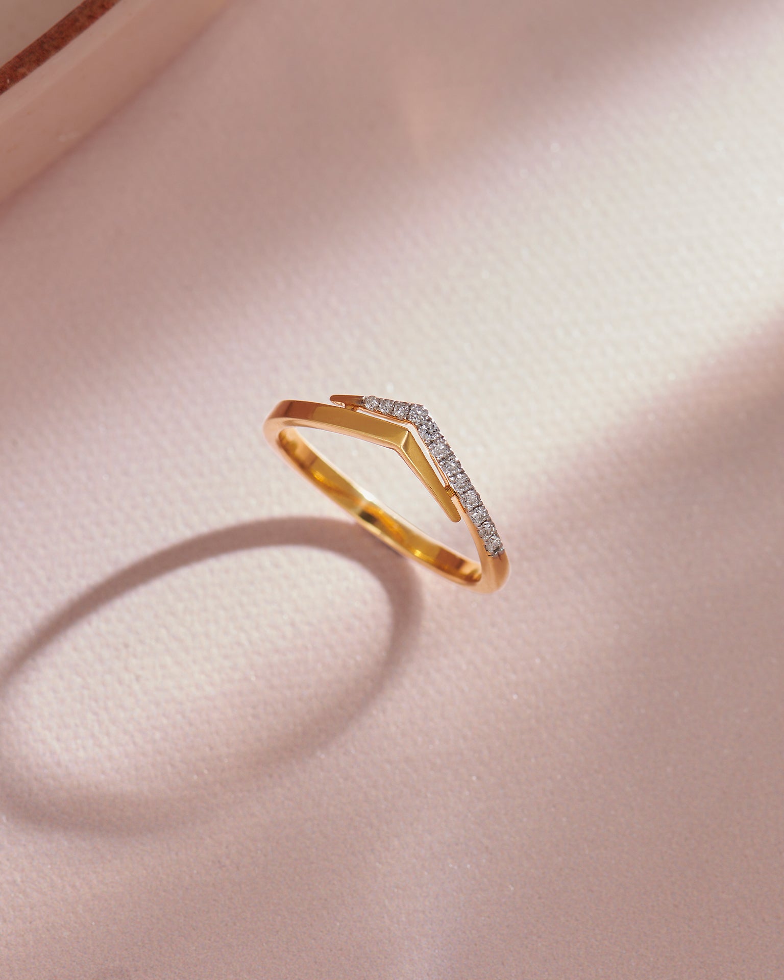 Sleek Chevron Ring, 14K Solid Gold, 1/10 ct Lab Grown Diamond-6
