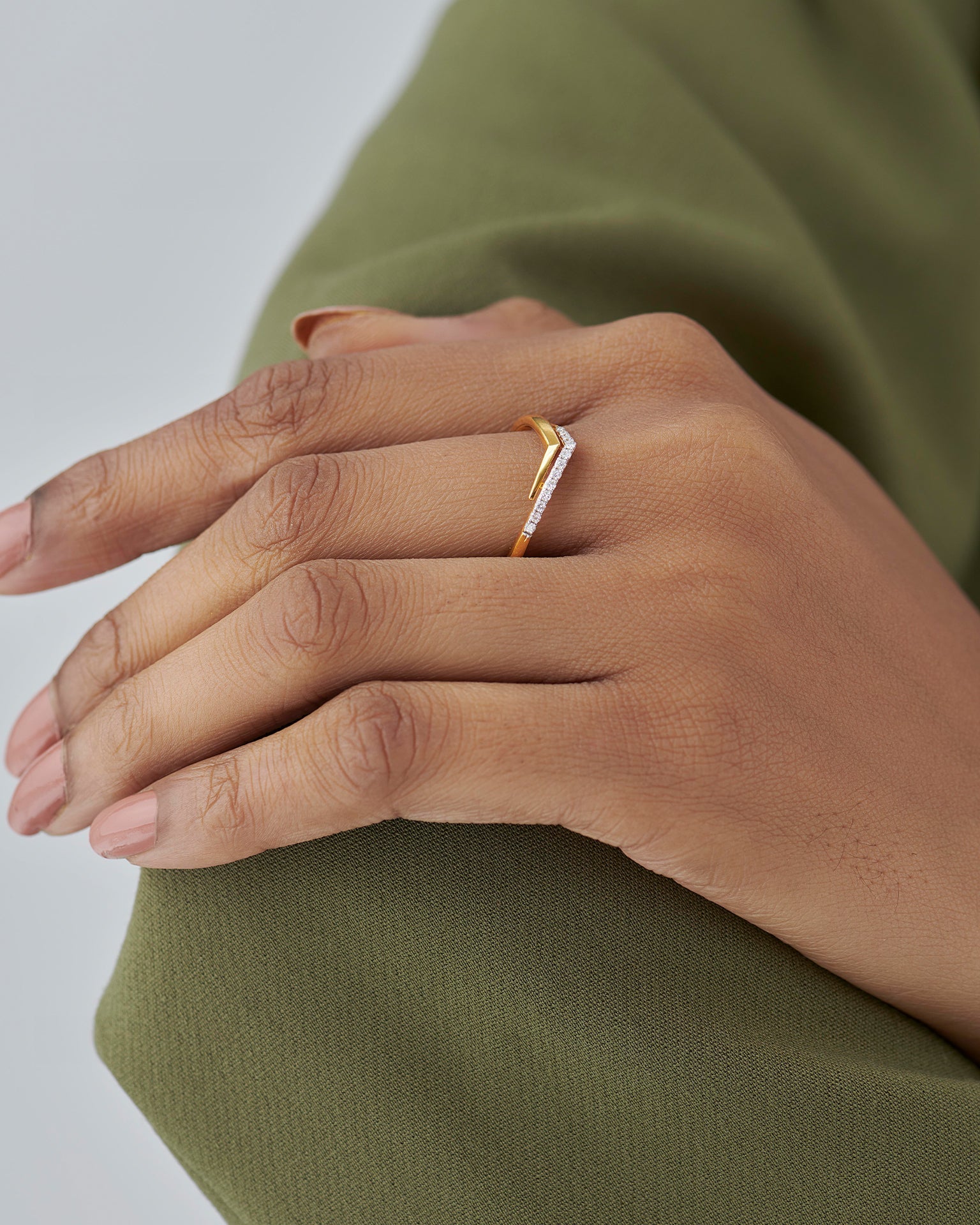Sleek Chevron Ring, 14K Solid Gold, 1/10 ct Lab Grown Diamond-4