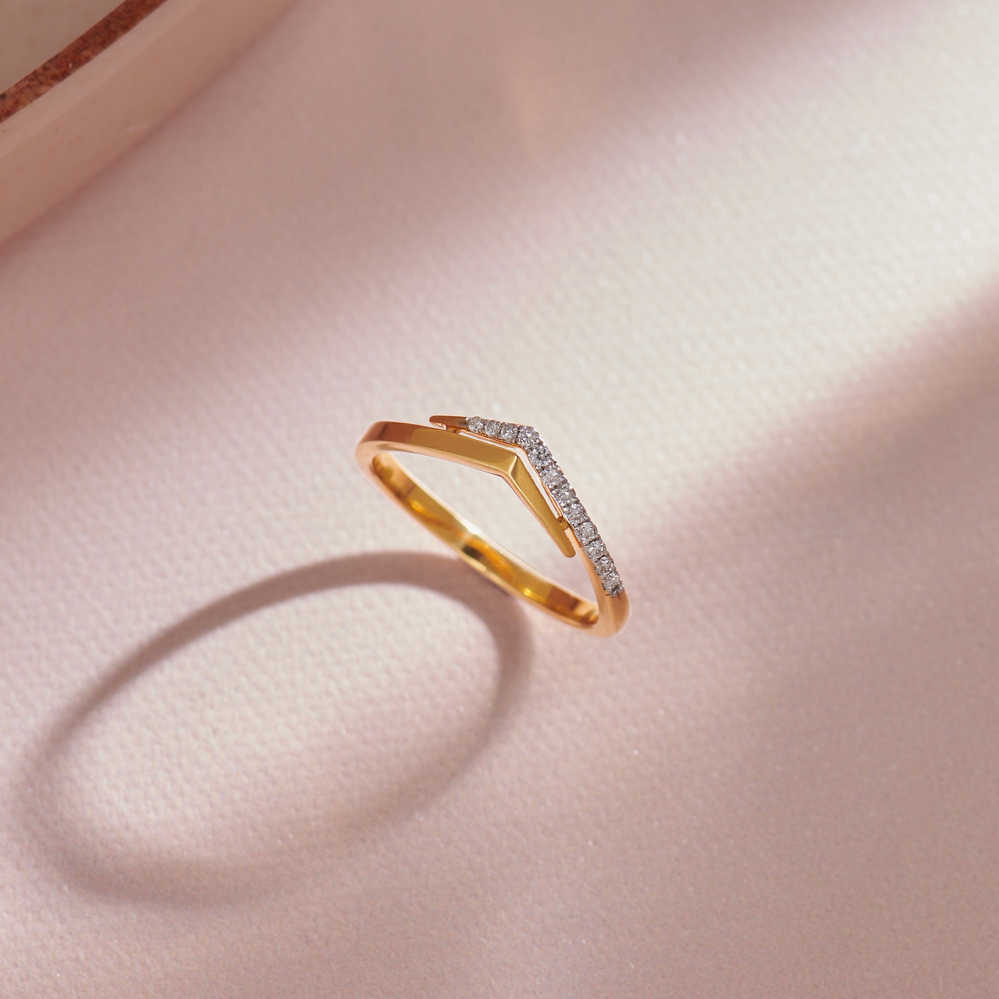 Sleek Chevron Ring, 14K Solid Gold, 1/10 ct Lab Grown Diamond-1