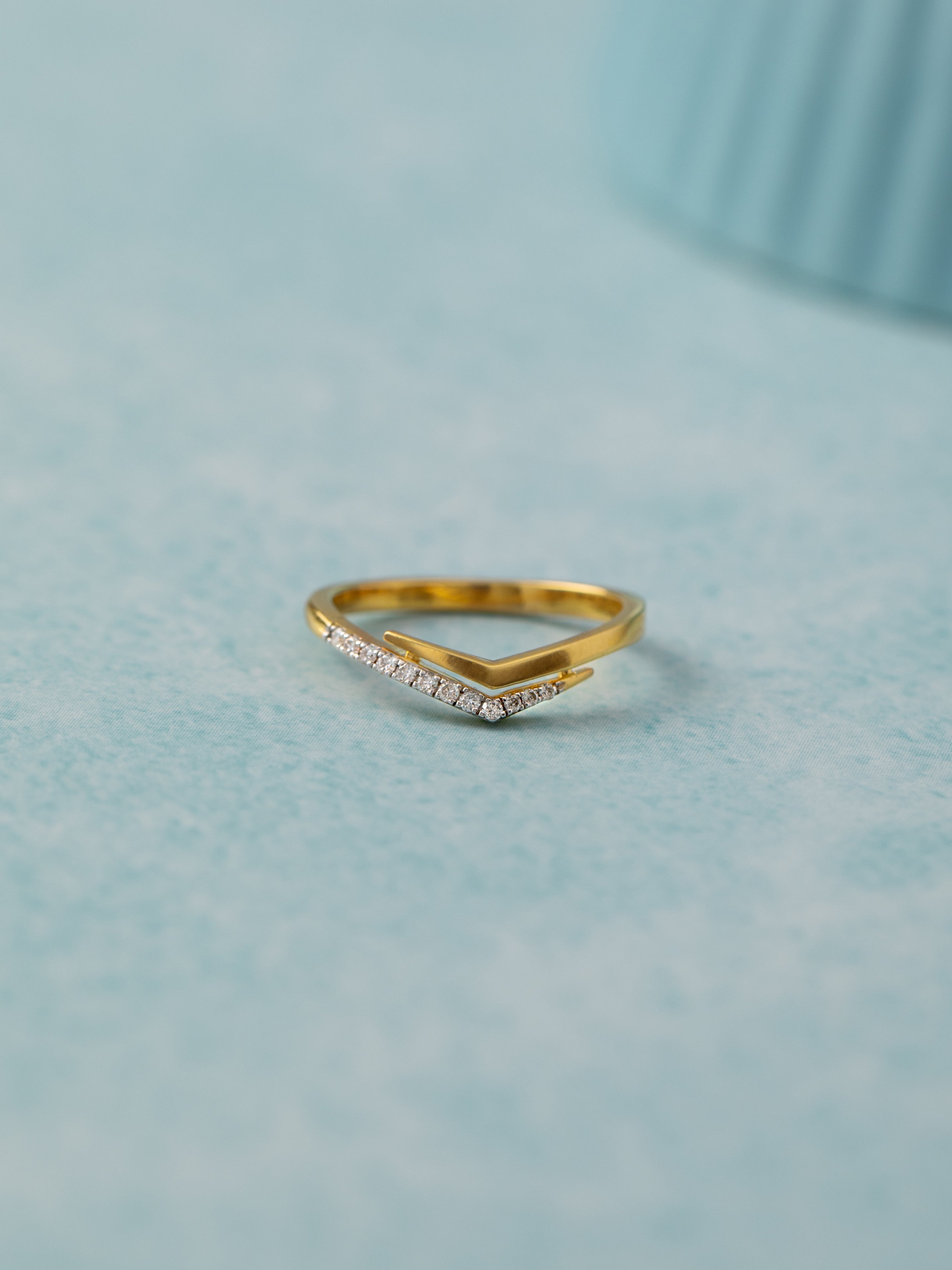 Sleek Chevron Ring, 14K Solid Gold, 1/10 ct Lab Grown Diamond-5
