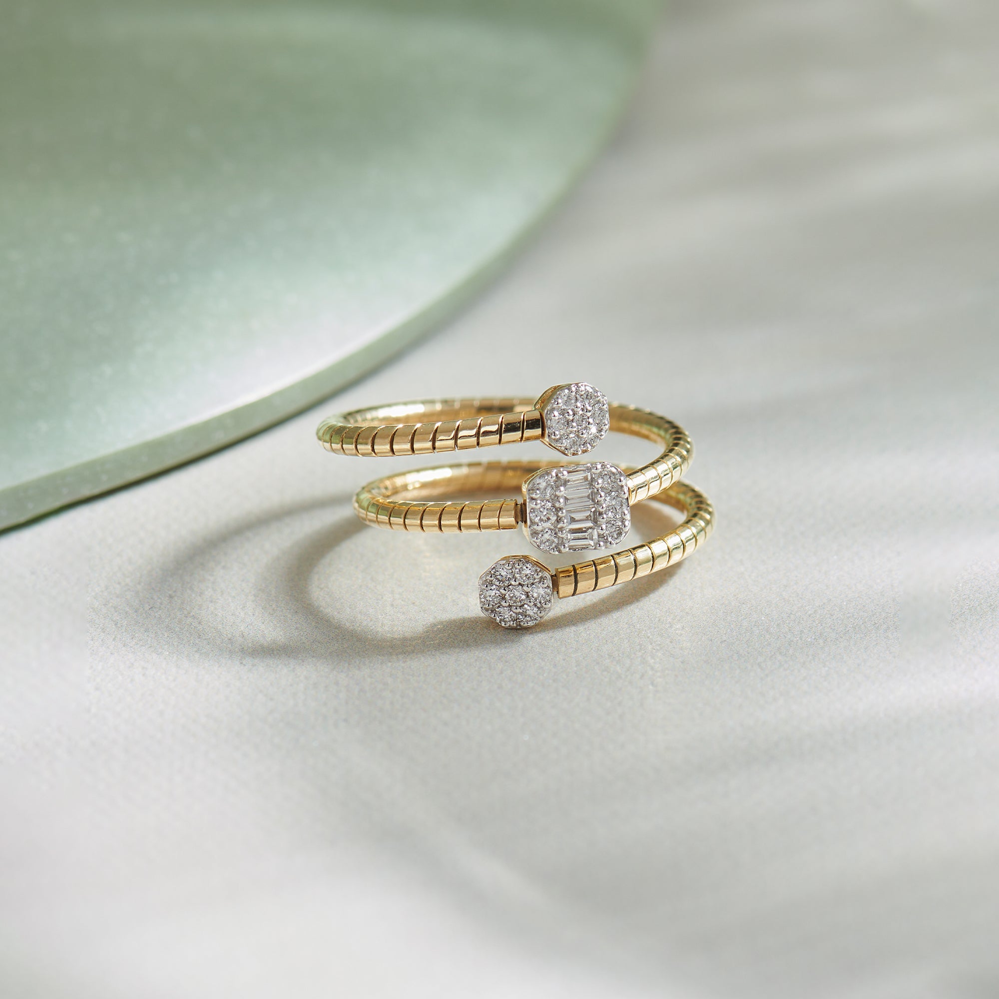 Sparkling Diamond Coil RIng, 14K Solid Gold, 1/4 ct Lab Grown Diamond-1