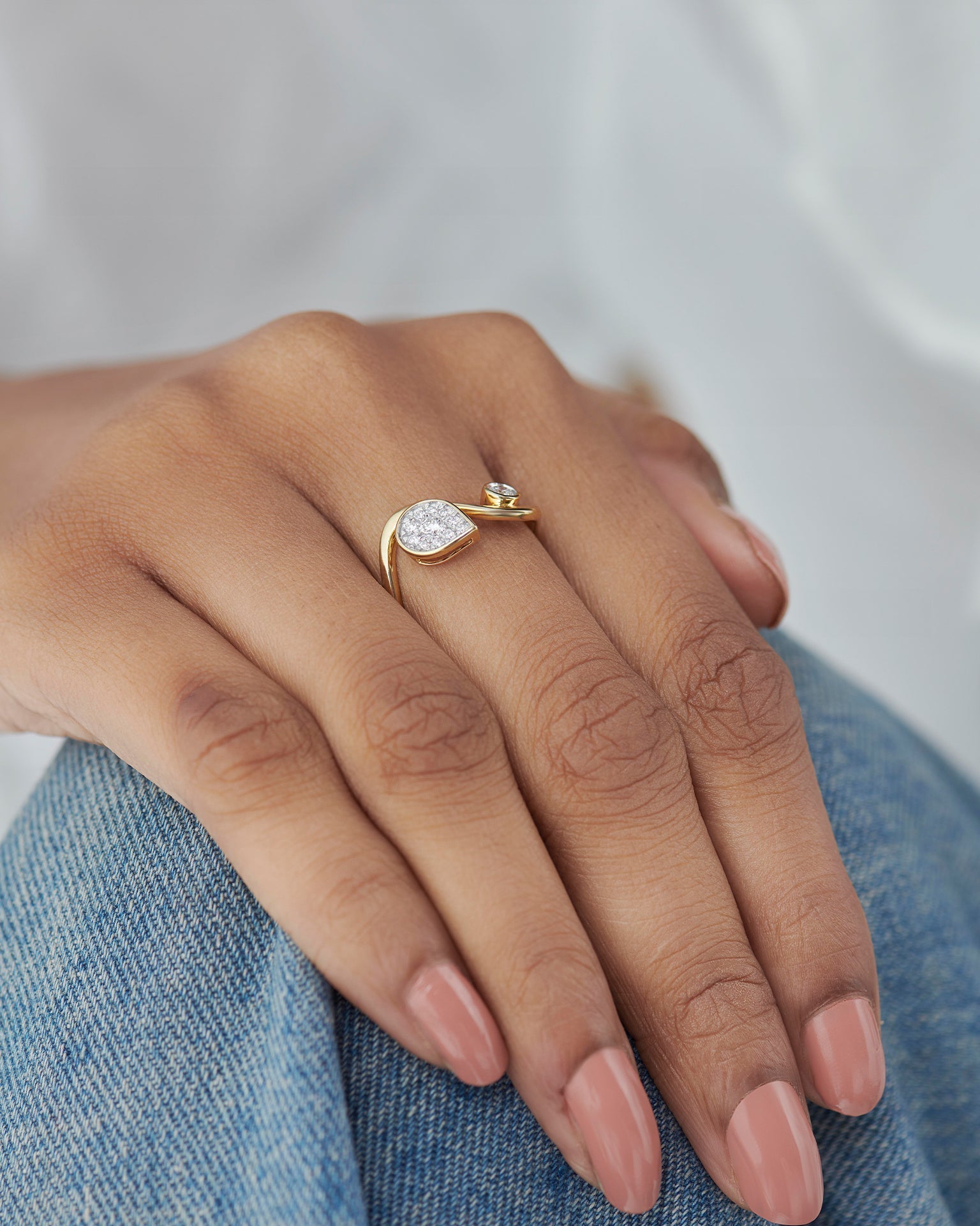 Diamond Swirl Ring, 14K Solid Gold, 1/3 ct Lab Grown Diamond-4