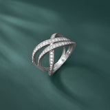 Broad Diamond Criss Cross Ring
