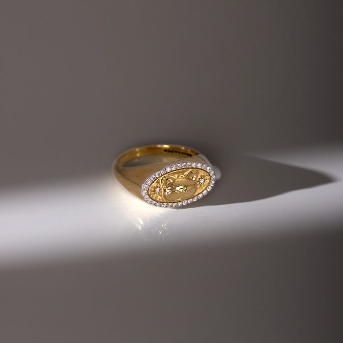 Cat Signet Diamond Ring