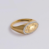 Cat Signet Diamond Ring