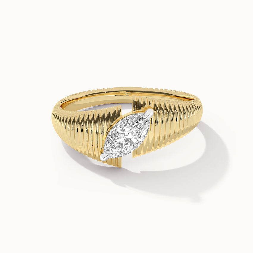 Textured Marquise Solitaire Ring, 14K Solid Gold, 1/2 ct Lab Grown Diamond-3