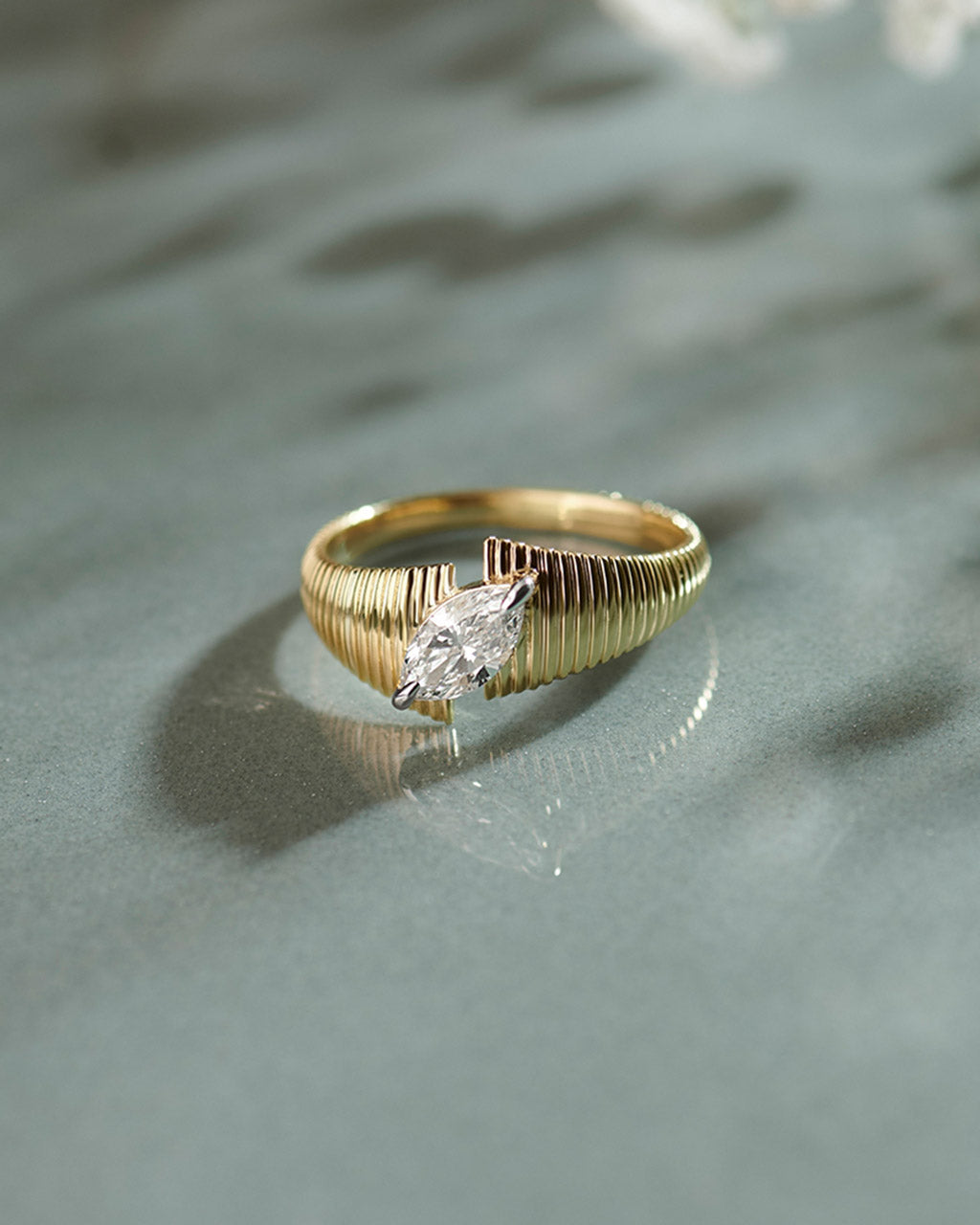 Textured Marquise Solitaire Ring, 14K Gold Vermeil, 1/2 ct Lab Grown Diamond-6