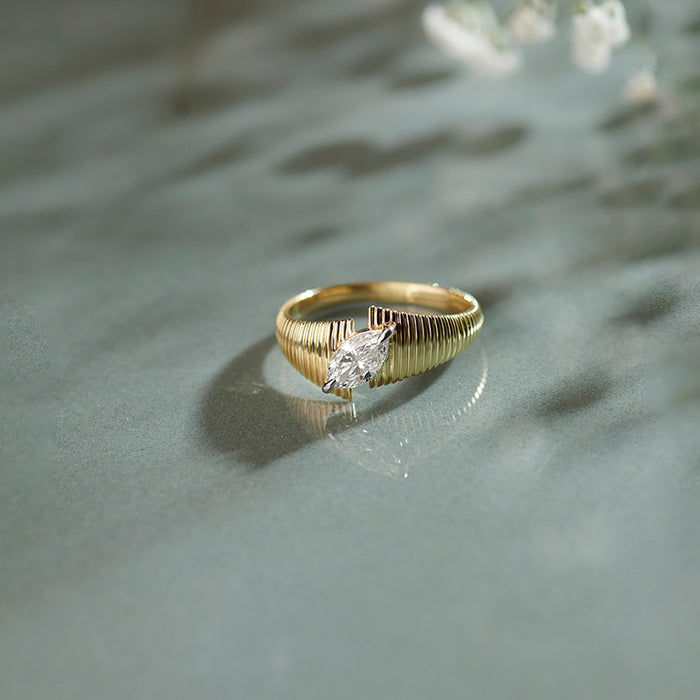 Textured Marquise Solitaire Ring, 14K Gold Vermeil, 1/2 ct Lab Grown Diamond-1