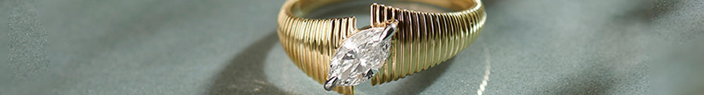 Textured Marquise Solitaire Ring, 14K Solid Gold, 1/2 ct Lab Grown Diamond-1