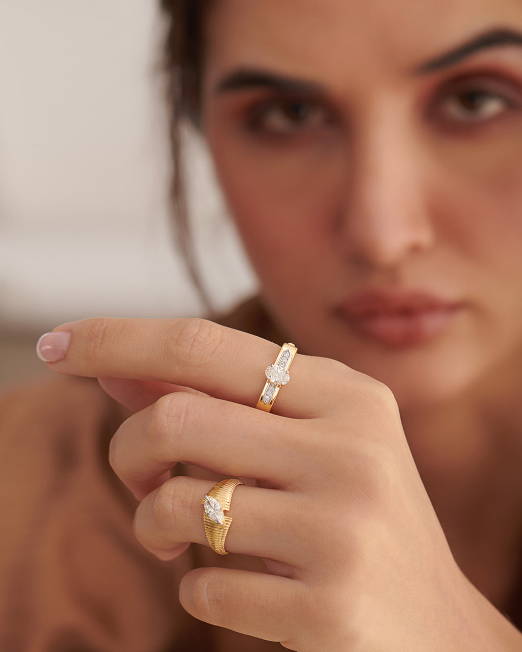Textured Marquise Solitaire Ring, 14K Solid Gold, 1/2 ct Lab Grown Diamond-2