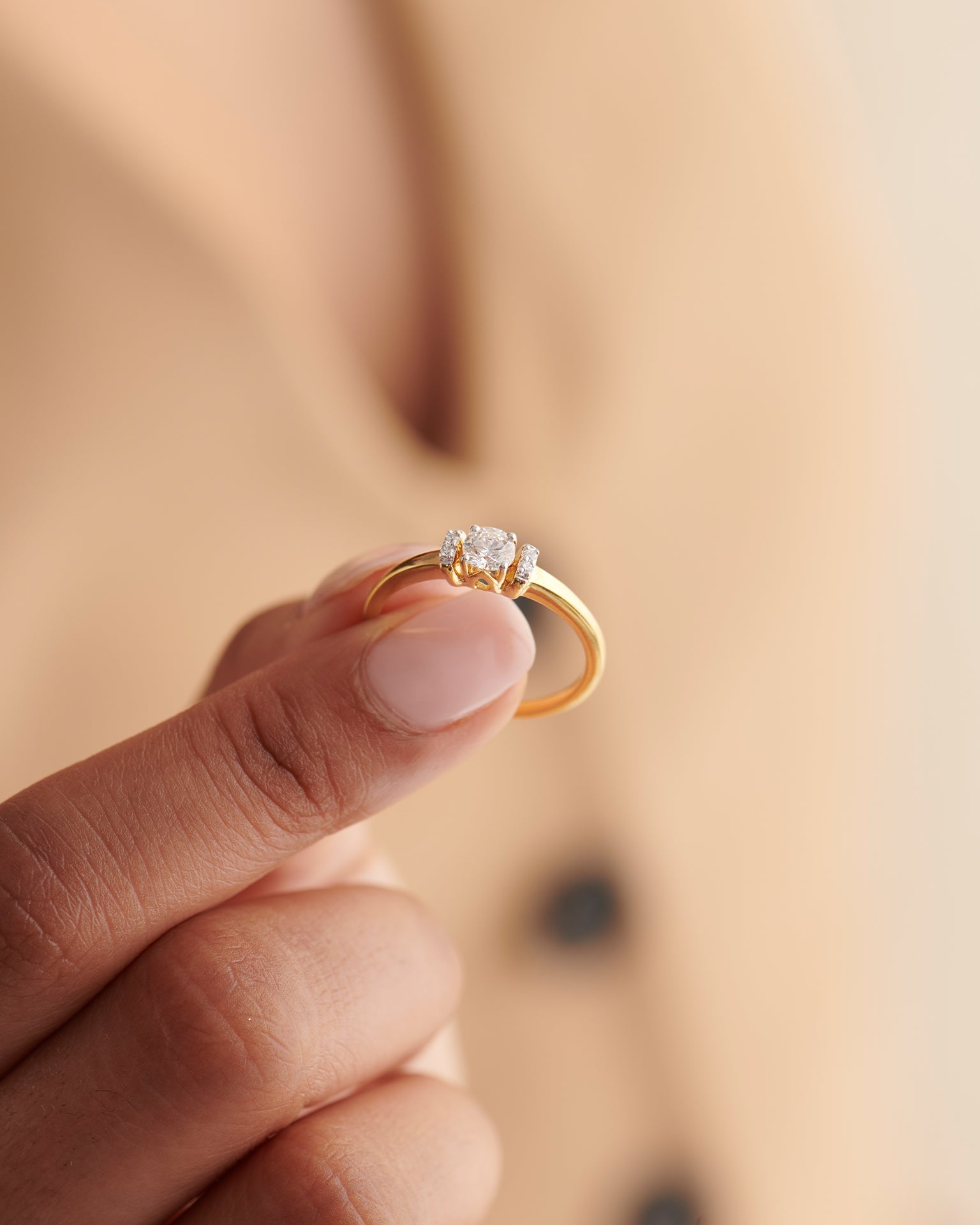 Bar Solitaire Ring, 14K Solid Gold, 1/3 ct Lab Grown Diamond-2