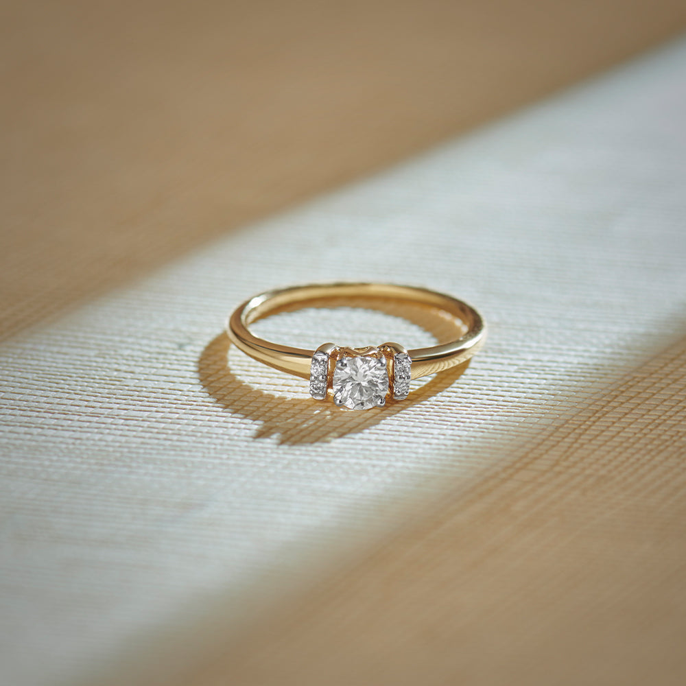 Bar Solitaire Ring, 14K Solid Gold, 1/3 ct Lab Grown Diamond-1