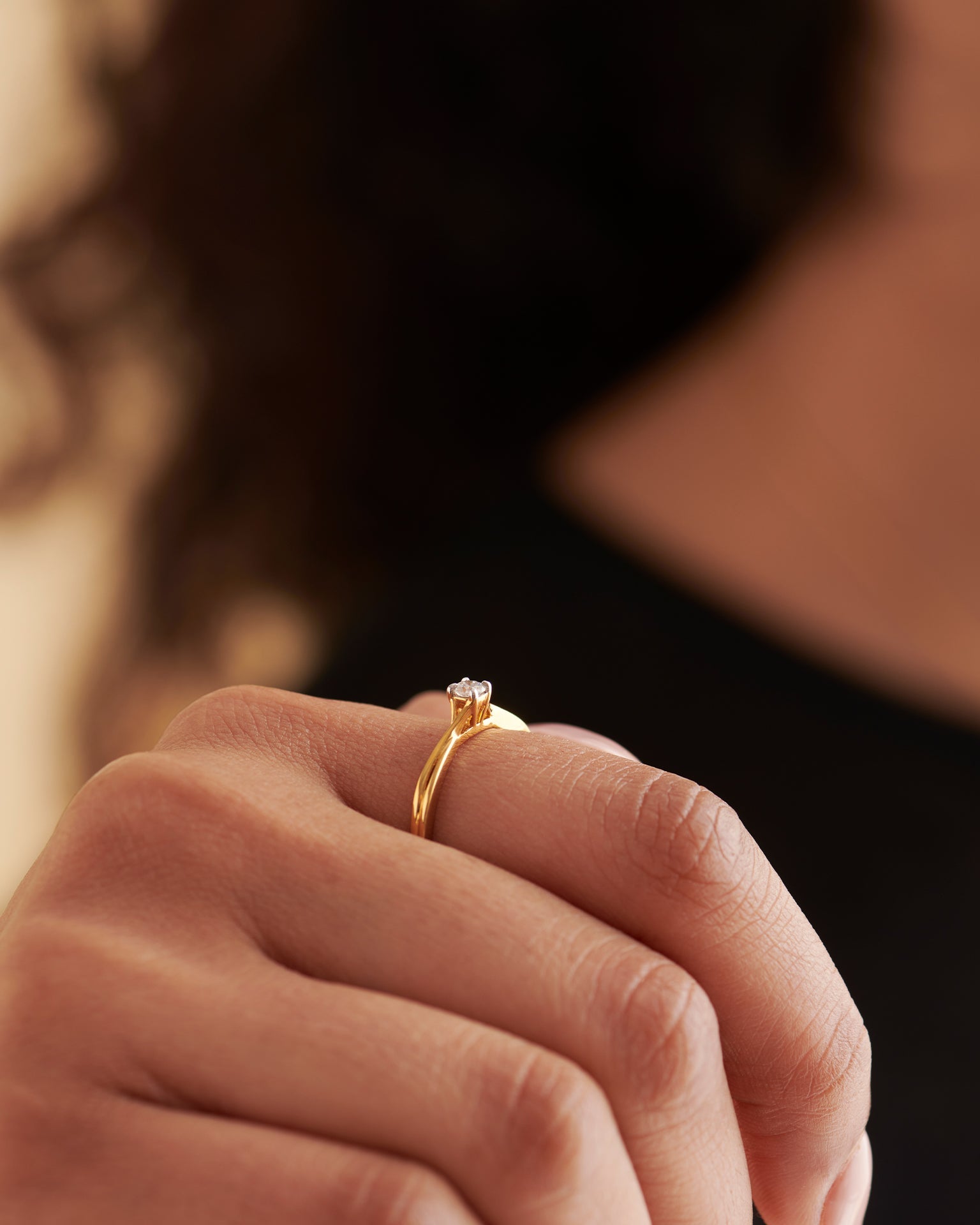 Twist Solitaire Ring, 14K Solid Gold, 1/10 ct Lab Grown Diamond-2