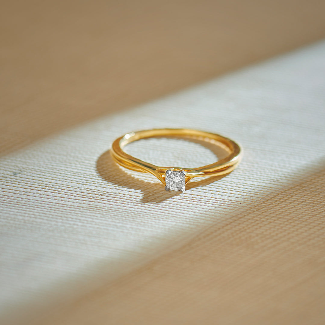 Twist Solitaire Ring, 14K Solid Gold, 1/10 ct Lab Grown Diamond-1
