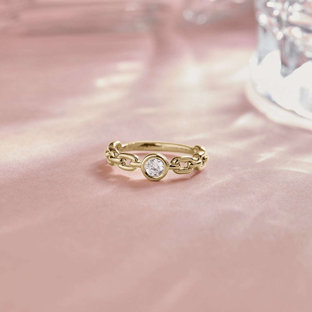 Classic Linked Solitaire Ring|14K Gold Vermeil Lab Grown Diamond|HYOU ...