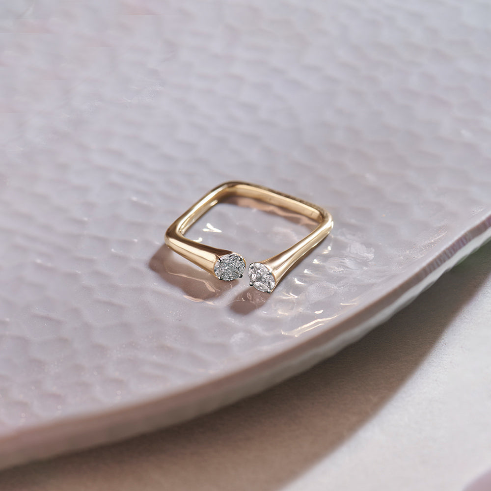 Square Front Open Band, 14K Gold Vermeil, 1/3 ct Lab Grown Diamond-1