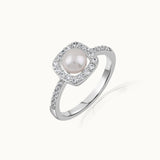 Classic Cushion Pearl Diamond Ring, Sterling Silver, 1/3 ct Lab Grown Diamond-3