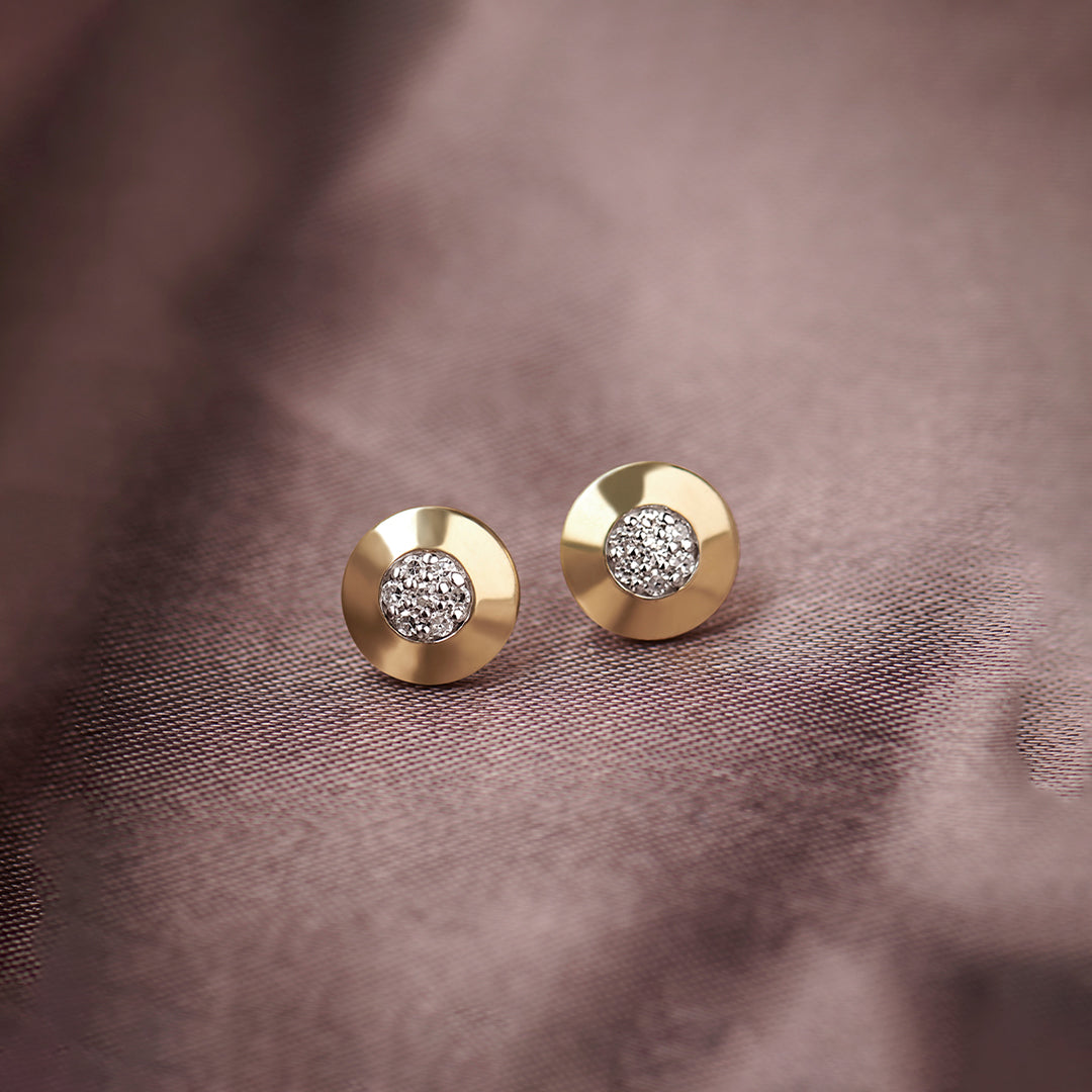 Disc Cluster Diamond Earrings, 14K Solid Gold, 1/10 ct Lab Grown Diamond-1