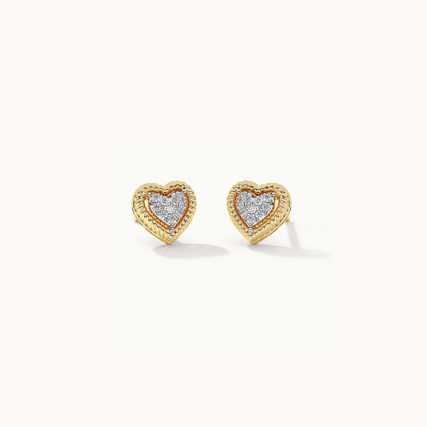 Rope Heart Diamond Earrings, 14K Solid Gold, 1/8 ct Lab Grown Diamond-3