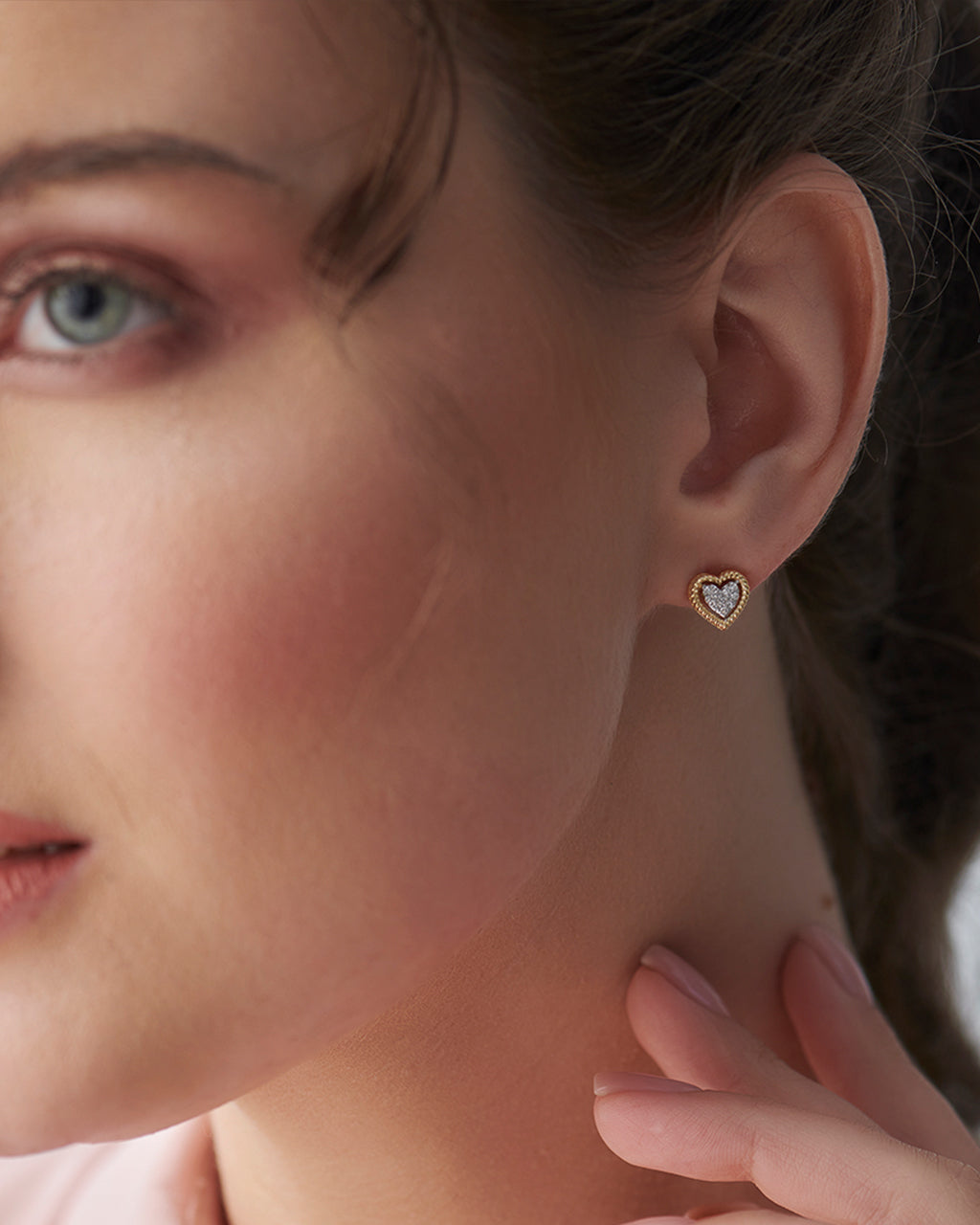 Rope Heart Diamond Earrings, 14K Solid Gold, 1/8 ct Lab Grown Diamond-2