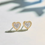 Rope Heart Diamond Earrings, 14K Solid Gold, 1/8 ct Lab Grown Diamond-4