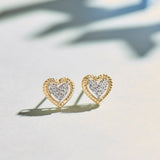 Rope Heart Diamond Earrings, 14K Solid Gold, 1/8 ct Lab Grown Diamond-4