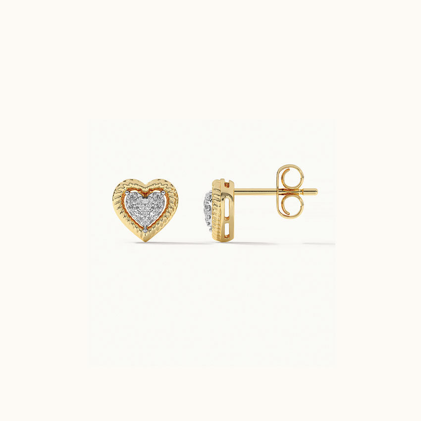 Rope Heart Diamond Earrings, 14K Solid Gold, 1/8 ct Lab Grown Diamond-5