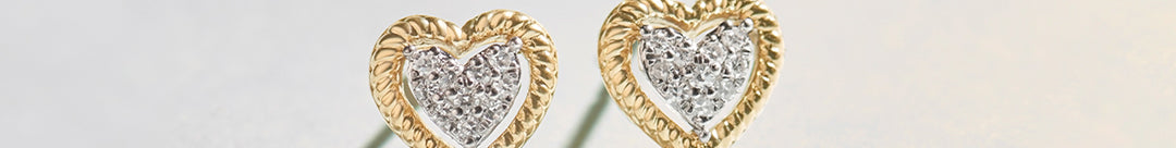 Rope Heart Diamond Earrings, 14K Solid Gold, 1/8 ct Lab Grown Diamond-1