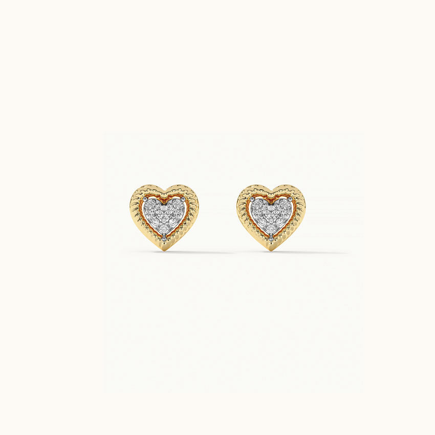 Rope Heart Diamond Earrings, 14K Solid Gold, 1/8 ct Lab Grown Diamond-6