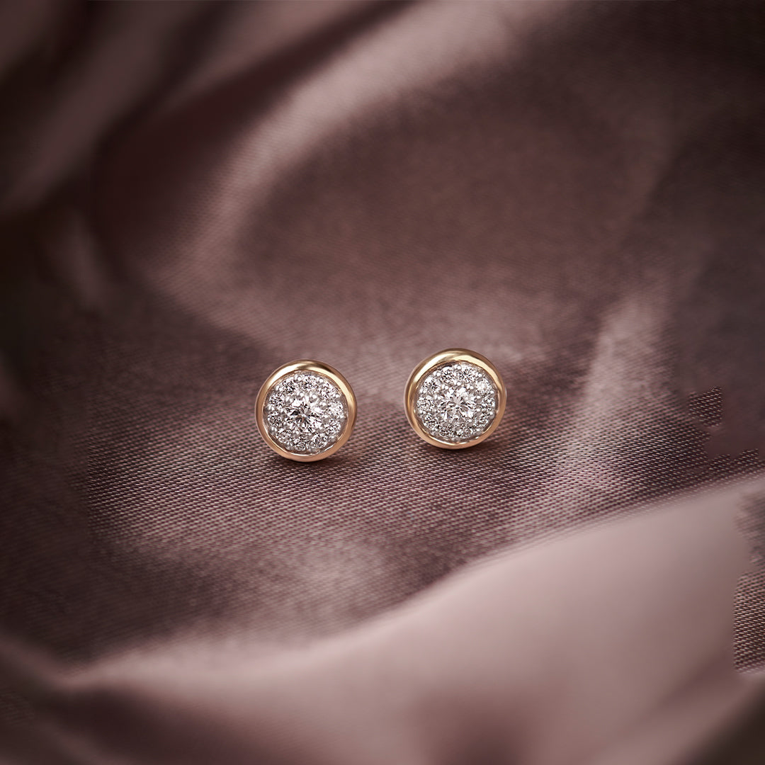 Round Cluster Dainty Diamond Earrings, 14K Solid Gold, 1/2 ct Lab Grown Diamond-1
