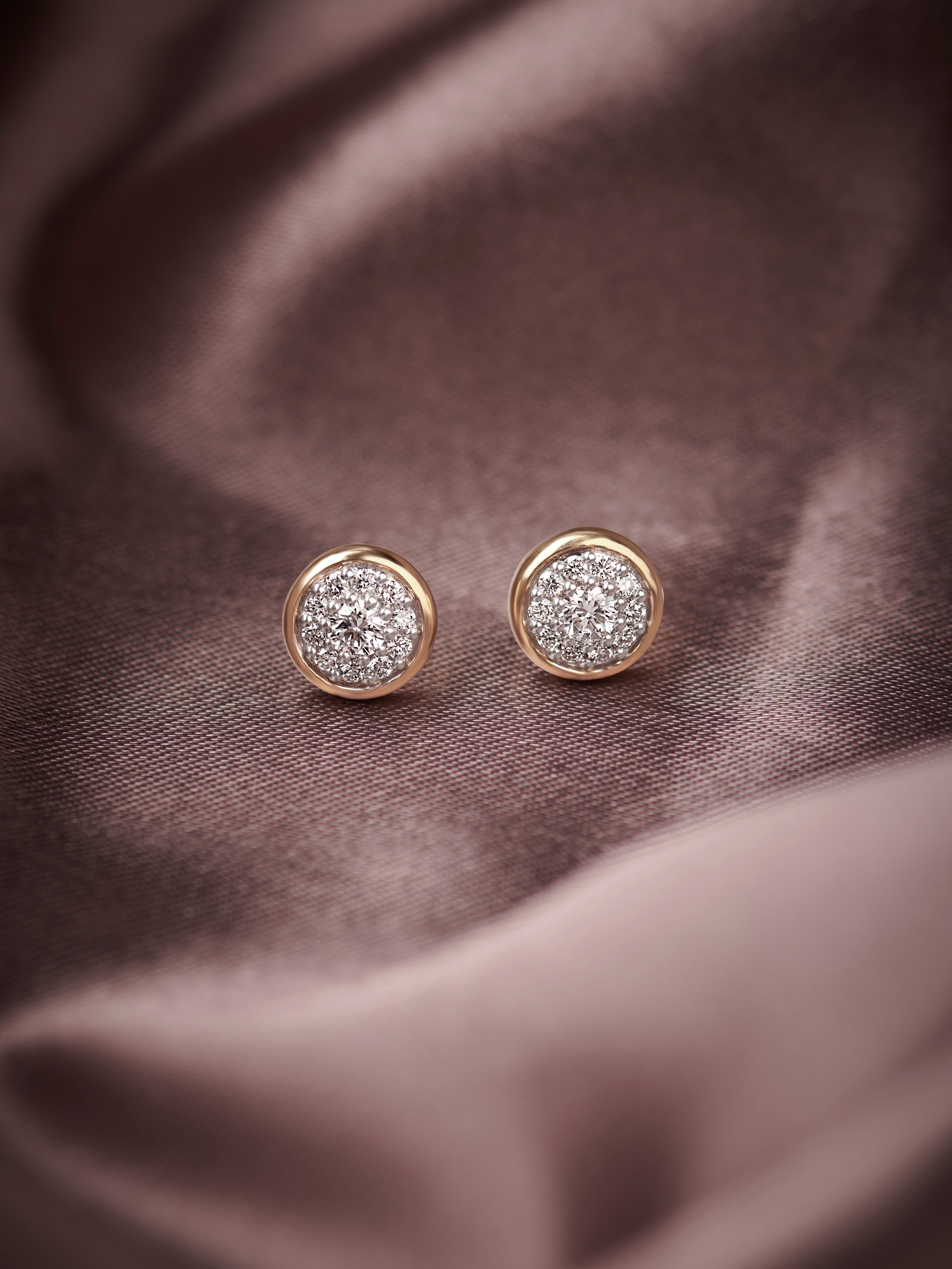 Round Cluster Dainty Diamond Earrings, 14K Gold Vermeil, 1/2 ct Lab Grown Diamond-3
