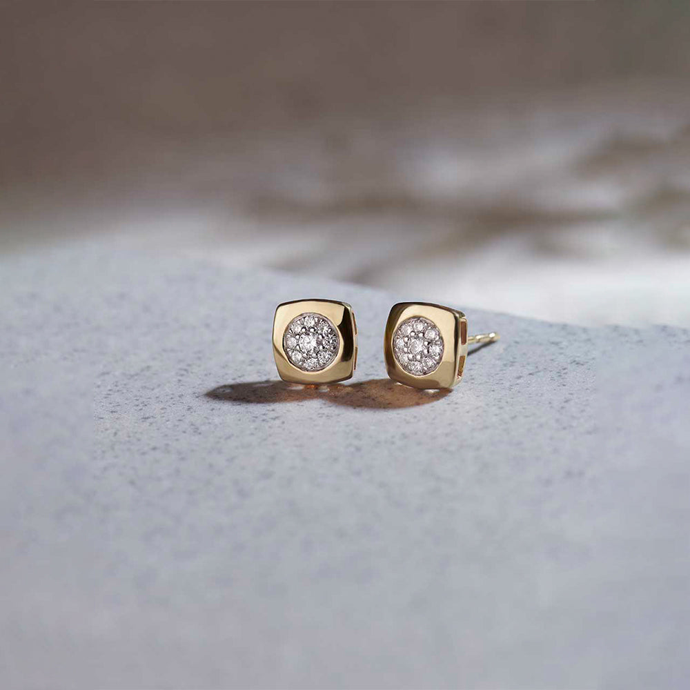 Classic Dome Cluster Diamond Earrings, 14K Solid Gold, 1/5 ct Lab Grown Diamond-1