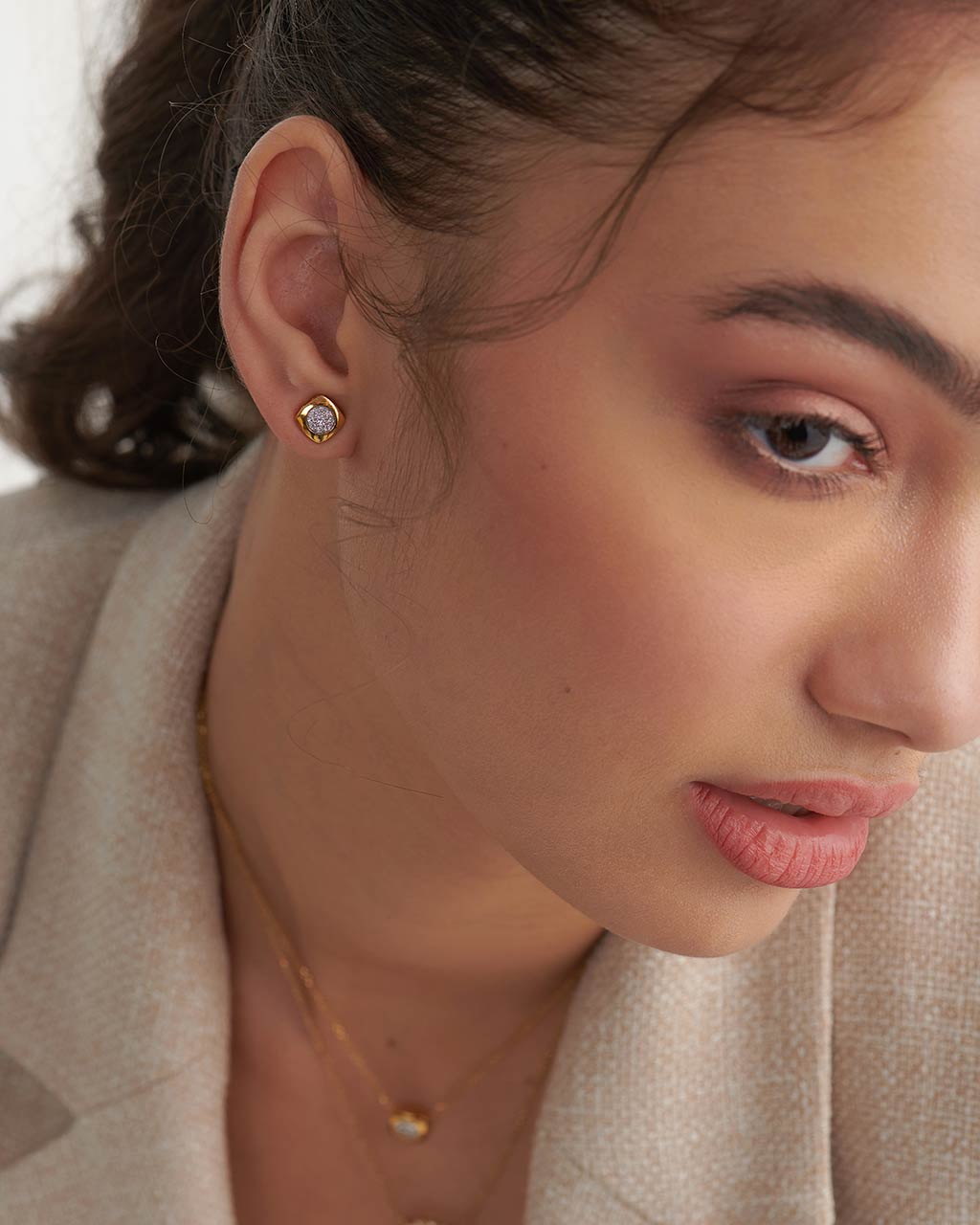 Classic Dome Cluster Diamond Earrings, 14K Solid Gold, 1/5 ct Lab Grown Diamond-5